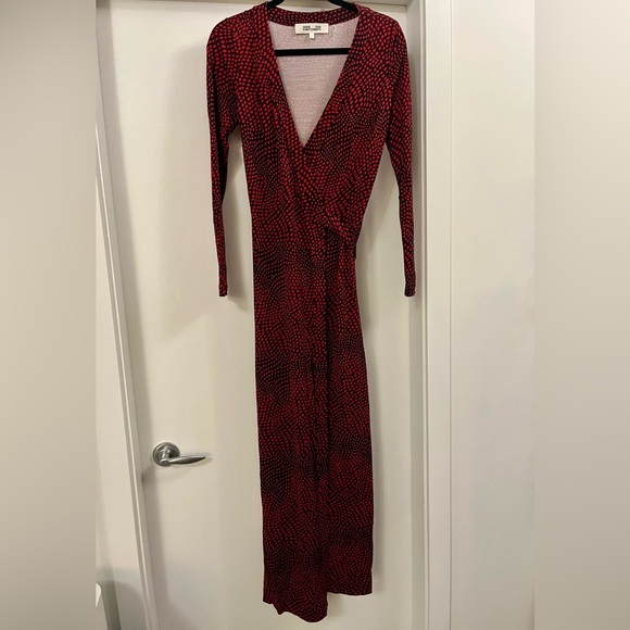 NWT Diane Von Furstenberg New Julian Black Red Polka Dot Wrap Maxi Silk Dress 6 - Picture 1 of 5